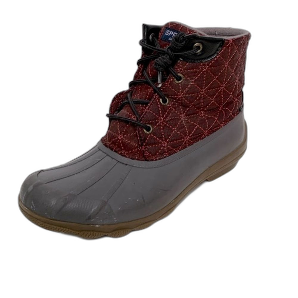 Sperry Women's Burgundy Quilted Gray Rubber Waterproof Thinsulate Boots Size 8